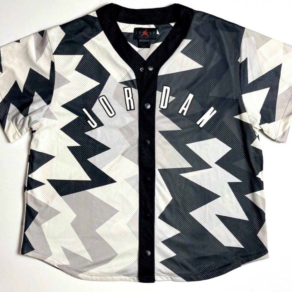 Nike Jordan Sail  Snap Button Men Jersey Top Black /White FB7338-200 Sz XXLT WOW